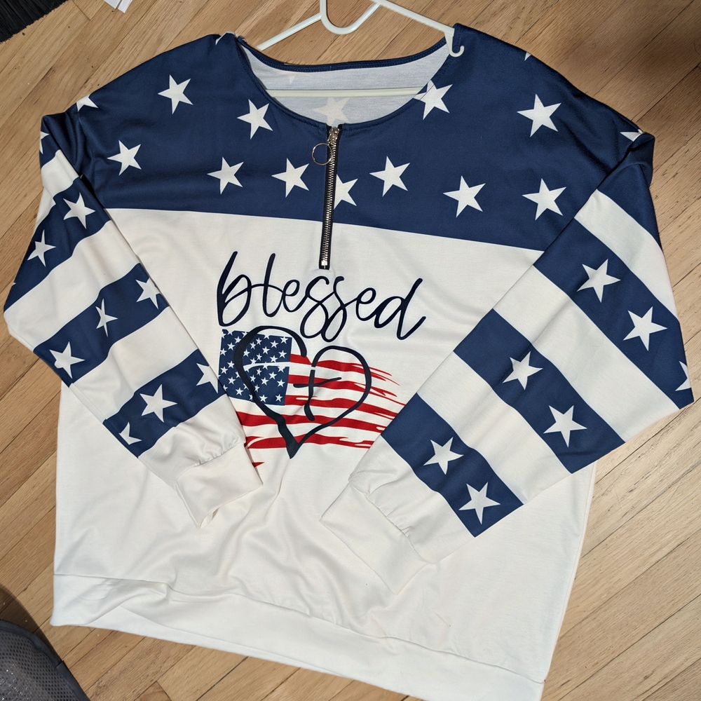 Blessed Kids Star Print Blue and White Top